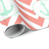 Papier Cadeau Coral rose et blanc Chevron avec Mint Nautical (Coin rond)