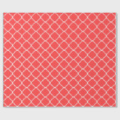 Papier Cadeau Coral Rouge Blanc Grand Motif Quatrefoil (Plat)