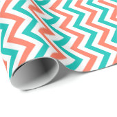 Papier Cadeau Coral, Teal, White Large Chevron Zig Zag (Coin rond)