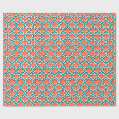 Papier Cadeau Coral Teal White Moroccan Quatrefoil #5DS (Plat)