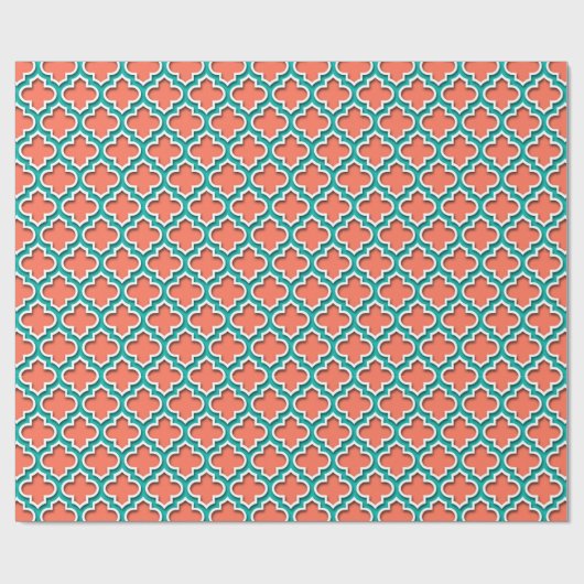 Papier Cadeau Coral Teal White Moroccan Quatrefoil #5DS (Plat)