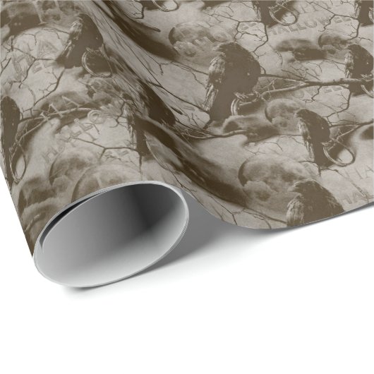 Papier Cadeau Corbeau gothique éffrayant En Pleine lune Hallowee (Coin rond)