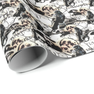 Papier Cadeau Corbeau gothique éffrayant En Pleine lune Hallowee