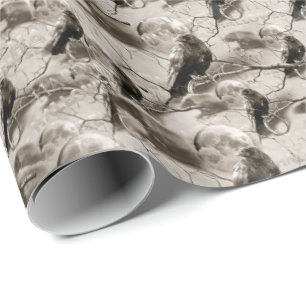 Papier Cadeau Corbeau gothique éffrayant En Pleine lune Hallowee