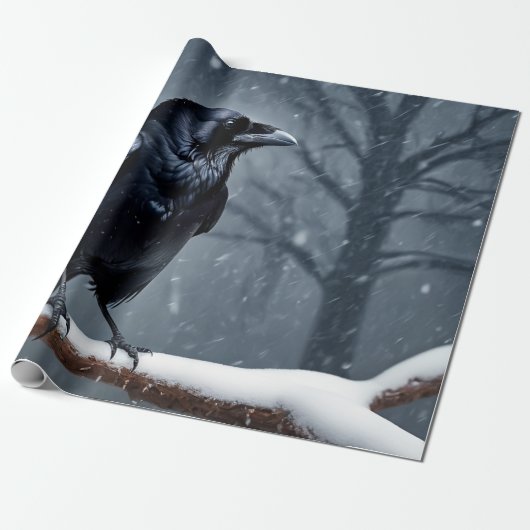 Papier Cadeau Corbeau noir oiseau sombre (Déroulé)