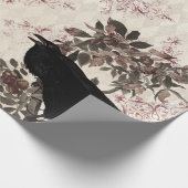Papier Cadeau Corbeau noir sur Branche Bourgogne Damas (Coin)