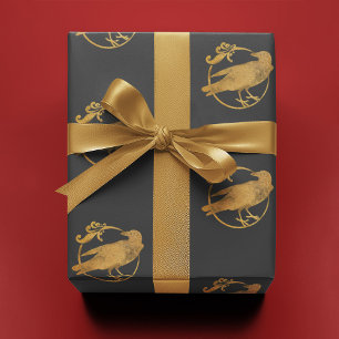 Papier Cadeau Corbeau or/Corbeau gris
