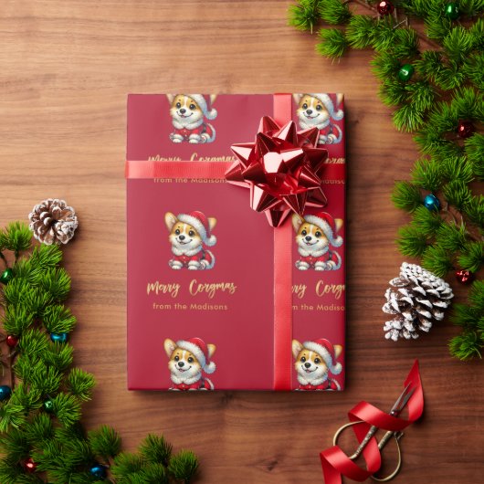 Papier Cadeau Corgi adorable personnalisé - Joyeux Corgmas (Cadeau de vacances)