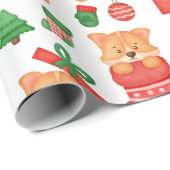 Papier Cadeau Corgi Chien Chien mignon Festif Elf Père Noël Noël (Coin rond)