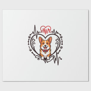 Papier Cadeau Corgi Chien Cœur Battement de cœur Ekg Nœud papill