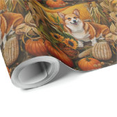 Papier Cadeau Corgi Chien Moisson Automne Thanksgiving (Coin rond)