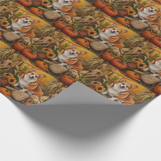 Papier Cadeau Corgi Chien Moisson Automne Thanksgiving (Coin)
