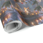 Papier Cadeau Corgi Christmas Festive Voyage (Coin rond)