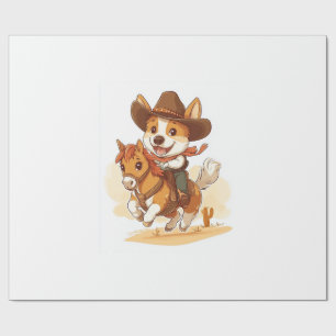 Papier Cadeau Corgi Cowboy � Chien de Rodéo Occidental