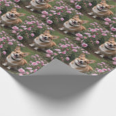 Papier Cadeau Corgi Dans Les Roses Rose, (Coin)