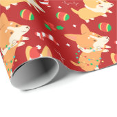 Papier Cadeau Corgi de Noël mignon (Coin rond)