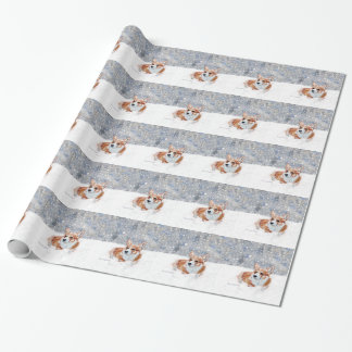 Papier Cadeau Corgi d'hiver