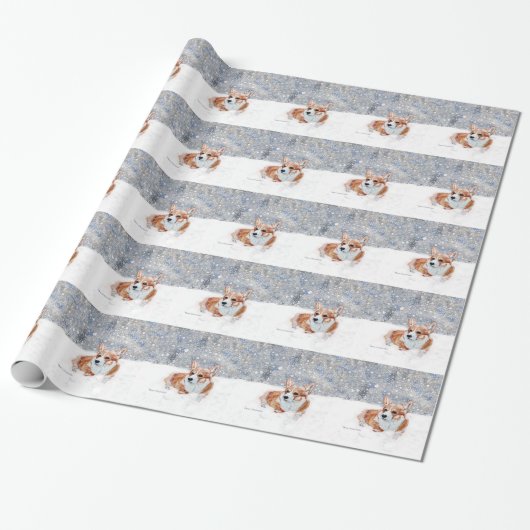 Papier Cadeau Corgi d'hiver (Déroulé)