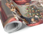 Papier Cadeau Corgi Dog Christmas Loaf with Santa Crown Art (Coin rond)