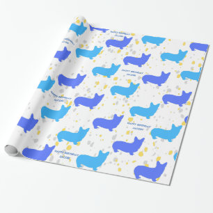 Papier Cadeau Corgi fête d'anniversaire, texte personnalisable