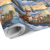 Papier Cadeau Corgi Noël Bateau Fêtes (Coin rond)