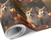 Papier Cadeau Corgi Puppy Automne Citrouille de plaisir (Coin rond)