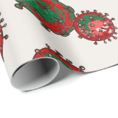 Papier Cadeau Coronavirus rouge et vert | Noël du virus (Coin rond)