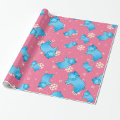Papier Cadeau Corte bleu hippo fêtes de Noël rose (Déroulé)