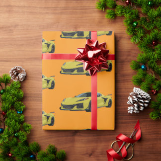 Papier Cadeau Corvette Sport Jaune C8 Main tirée