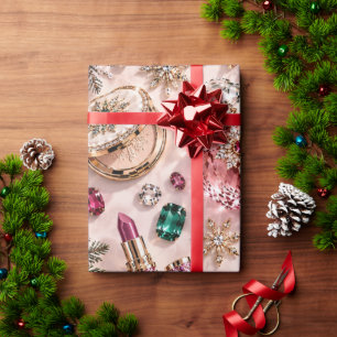 Papier Cadeau Cosmétiques Luxueux Rose Jewel Noël