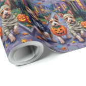 Papier Cadeau Costume d'Halloween de Biewer Terrier Trick ou Tri (Coin rond)