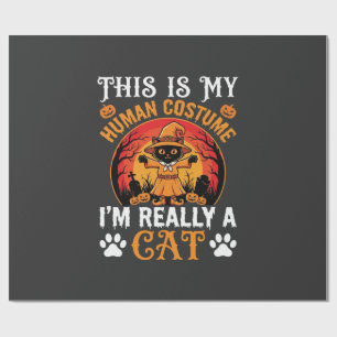 Papier Cadeau Costume Humain Chat Halloween Graphique Vintage