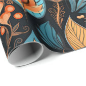 Papier Cadeau Cosy Automne Floral Print Digital Folk Art (Coin rond)