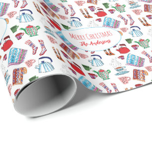 Papier Cadeau Cosy Hygge Noël Dessiné À La Main Personnalisé