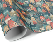 Papier Cadeau Cosy Hygge Village Nordic Folk Art (Coin rond)