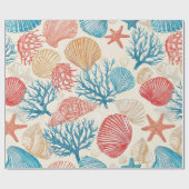 Papier Cadeau Côtière rustique - Coquillages, Poisson étoilé, Ba (Plat)