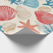 Papier Cadeau Côtière rustique - Coquillages, Poisson étoilé, Ba (Coin)