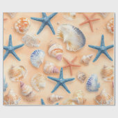Papier Cadeau Côtière rustique - Coquillages, Poissons étoilés,  (Plat)