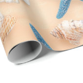 Papier Cadeau Côtière rustique - Coquillages, Poissons étoilés,  (Coin rond)