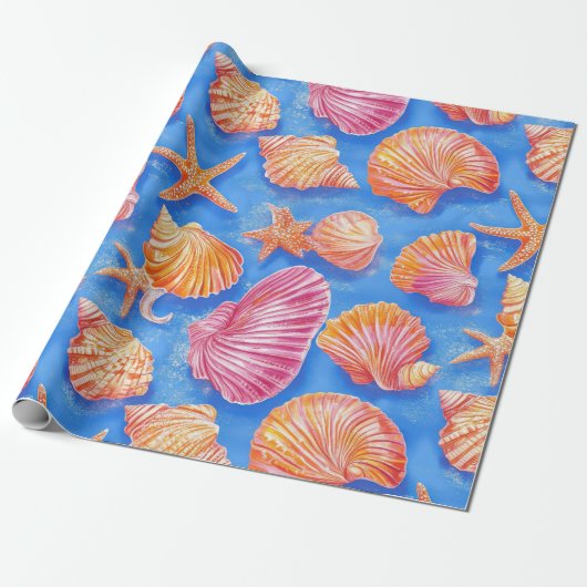 Papier Cadeau Côtière rustique - Coquillages, Starfish, Reef (30 (Déroulé)