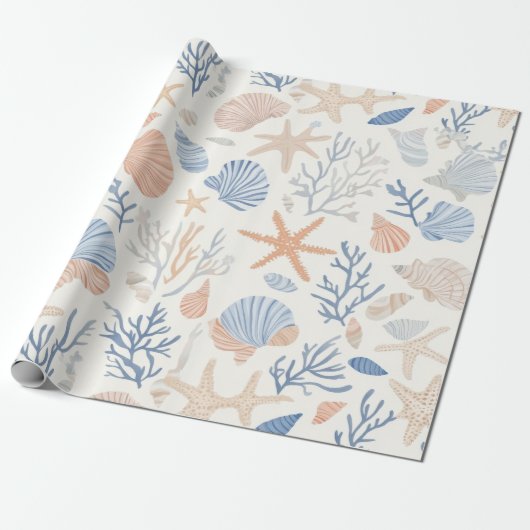 Papier Cadeau Côtière rustique - Coquillages, Starfish, Reef (34 (Déroulé)