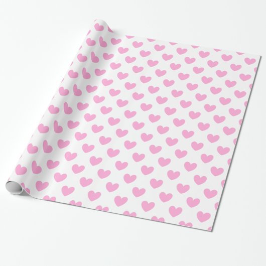 Papier Cadeau Coton Candy Pink coeurs sur blanc (Déroulé)