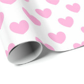 Papier Cadeau Coton Candy Pink coeurs sur blanc (Coin rond)