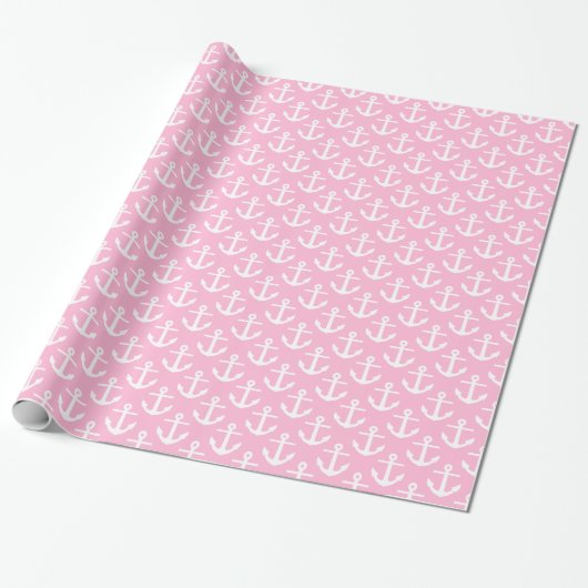 Papier Cadeau Coton Candy rose blanc Ancres nautiques Motif (Déroulé)