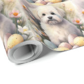 Papier Cadeau Coton De Tulear avec oeufs de Pâques vacances (Coin rond)