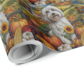 Papier Cadeau Coton De Tulear Chien Automne Récolte Thanksgiving (Coin rond)