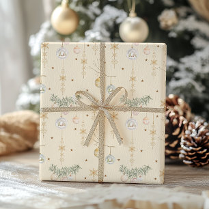 Papier Cadeau Cottage d'hiver et flocon de neige doré de Noël
