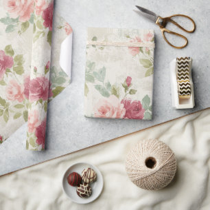 Papier Cadeau Cottagecore Floral Aquarelle Rose