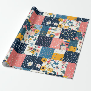 Papier Cadeau Cottagecore Floral Patchwork Rose Navy