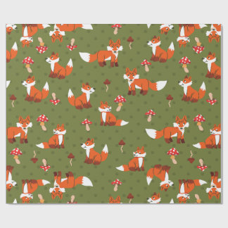 Papier Cadeau cottagecore fox mushroom woodland forest dots